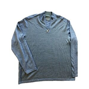 Raffi Merino Wool Blend Sweater Men's XL Blue 1/4 Zip Diamond Lightweight Luxury